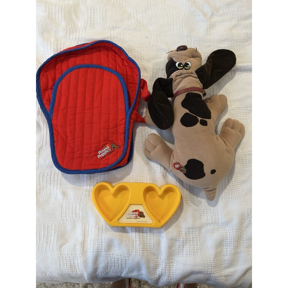 Pound Puppies Original Vintage Tan with‎ Dark Brown Spots Collar Bag & Bowl